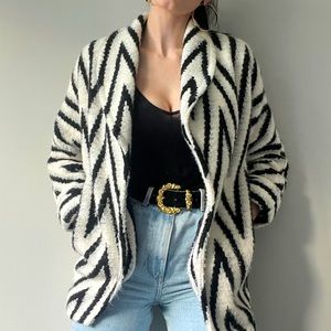 Alice + Olivia Patterned Sweater in Black and White.